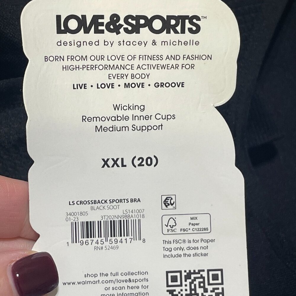New Love & Sports Bra Athletic Black Soot Crossback Size XXL (20) - Picture 4 of 6